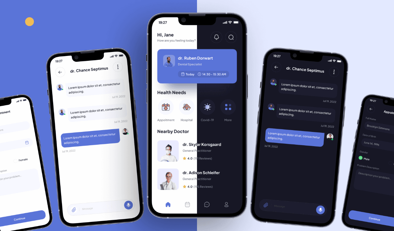 Clinic companion app design screens